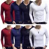 Men's Suits A2063 Slim Fit T-Shirt Long Sleeve Crew V-Neck Solid Color Casual Sports Muscle Tees Plus Size Simple Style T-shirts