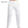 Pantaloni da uomo Tasca stand da uomo Pantaloni di lino casual Solido Pantaloni bianchi grigi Plus Size 3xl Pantaloni sportivi eleganti da uomo Moda Streetwear 230915