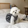 Cão vestuário xadrez vestido roupas para animais de estimação casais respirável roupas quentes doce pequeno elegante preto branco outono inverno menina ropa perro