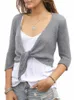 Kvinnors stickor Tee's Tie Front Shrupp 34 Sleeve Bolero Sheer Knutt Lightweight Cardigan Sweaters Short Shawl Tops 230914