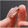 Iced 2 Row 360 Eternity Pink Stone Rings Micro Pave Cubic Zirconia Rose Gold Plated Simated Diamonds Hip Hop Ring For Men Women Drop Deliver