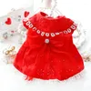 Abbigliamento per cani Abito rosso con fiocco per vestiti per cani Gatto Piccolo fiore Stampa Abbigliamento per animali domestici Carino sottile moda estiva Ragazza Yorkshire Accessori