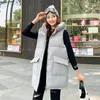 Women's Vests Zipper Hood Warm Waterproof Vest Sleeveless Down Cotten Coat Brand Solid Mid Length Winter Jackets For Women 2023