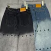 Kvinnors jeans mode broderi gradient design bred ben retro tvättar hög midja avslappnade raka benbyxor