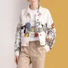 Herrjackor Creative Design Cartoon Graffiti White Denim Jacket Women 2023 Spring Autumn Veste Femme Streetwear Casual Short Jean 230914