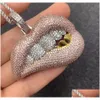 Herren Damen Iced Out 14K Zirkon Lippen Rosa Anhänger Halskette Micro Pave Bling Flashy Charm Hiphop Schmuck Whosales Drop Lieferung