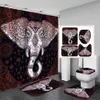 Cortina de chuveiro de elefante cor água poliéster 4 peças conjunto de banheiro capa de tapete tapete de banho almofada para decoração de casa t200711292n