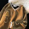 レディースフーディーズストリートウェアスウェットシャツ2023ロパミュージャーシックな刺繍vネック特大プルオーバーY2Kトップカジュアル韓国服