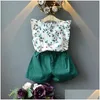 Clothing Sets Kids Summer Sleeveless Floral Print T-Shirtaddpure Color Shorts 2Pcs For Girls Baby Clothes Outfits Drop Delivery Matern Dhy8L