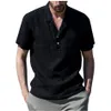 Mens Summer Casual Shirt Vintage Pure Color Linen Short Sleeve Male Shirts Breattable Mens 'Dress Shirts Camisa Masculina Blo223T