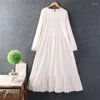 Casual Dresses Spring Autumn Womens Literary White Embroidered Dress Cotton Linen Loose Wide Bottom Doll Female Pullover Petticoat