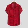 Feitong Męska koszula Stripe Summer 2020 Buttons Down Short Sleeve Loose Hawaiian Shirt Casual Printed Red Blusas1208D