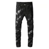 Mens Jeans Leather Stars Patch Black Stretch Denim Pencil Pants Slim Skinny Patchwork Trousers 230915