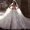 فاخرة طويلة الأكمام فساتين الزفاف Vestidos de Noiva Ball Flows