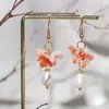 Boucles d'oreilles pendantes 1 paire, pendentif fleur rétro, crochets d'oreille, accessoires de décoration Hanfu, bijoux de Style chinois, cadeau pour femmes et filles