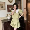 Two Piece Dress Korean Fashion 2 Blazer Set Women Doll Collar Top and High Waist Pleated Mini Skirt Puff Sleeve Button Jacket Coat Outfits 230914