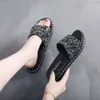 Terlik Mazefeng Marka 2023 Kadınlar Yaz Ev Flip Flops Peep Toe Sandal Glitter Platform Bayanlar Ayakkabı Ayakkabı Zapatos Mujer