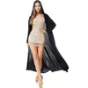 Kvinnors stickor Tees Stor storlek 2023 Fashion Thin Long Cardigan's Hooded Maxi Open Stitch Sweaters Coats Asymmetric Outwear 230914