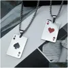 Collares colgantes Acero inoxidable Hip Hop Sier Mens Naipes Poker Collar Spades Ahearts A en juegos Charm Joyería de moda Inclu Dhmen