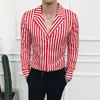 Męskie koszule Red Striped Sukienka męska męska Fit Fit Koreańska moda Erkek Gomlek Social Bluzka Vintage Vestido Xadrez Club285y