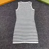 Basic & Casual Dresses Home Knitted Sleeveless Round Neck Black and White Contrast Stripe Dress for Women's Slim Versatile 2023 Summer New Product