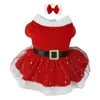 Dog Apparel Pet Christmas Outfit Shiny Netting Santa Claus Cute Girl Clothing Red Dresses Cat