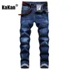 Jeans da uomo Kakan Pantaloni elasticizzati in cotone europeo e americano Youth Casual Summer Midwaist Blu K019D675 230915