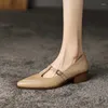 Sapatos de vestido para mulheres marca verão básico bombas pontiagudas senhoras elegante fivela cinta saltos quadrados ssandals carreira de escritório feminino