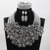 Necklace Earrings Set Exclusive Long Black Gold African Wedding Beads Jewelry 2023 Bridal Flower Statement WE093