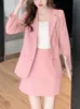 Robe de deux pièces Circyy jupe costume mode 2023 automne deux pièces rose à manches longues simple boutonnage blazer taille haute aline mini jupes 230914