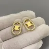 Romantic luxury designer simple stud 18k Gold women letter logo engrave dangle earrings girls wedding jewelry gift CHD23091513 skystrick