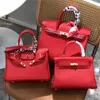 Handbag Platinum Designer Women Bags Togo Top Layer Cow Leather Net Red