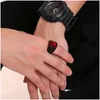 Solitaire Bague Mode En Acier Inoxydable À La Mode Hommes Punk Gothique Biker Rouge Carré Ruby Pierre Noir Anneaux Bijoux Avec Des Pierres De Verre Goutte Dhjgi