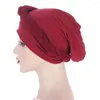 Mützen 2023 Muslim Braid Head Turban für Frauen Massive Farben Wrap Cover Krebs Chemo Islamische Arabische Kappe Haarausfall Bonnet Beanie