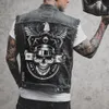 Coletes masculinos primavera e verão quatro estações rua equitação motocicleta punk águia impressão padrão borda crua sem mangas colete jeans jaqueta 230915