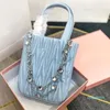 2023-Diamond Totes Borsa in pelle di pecora Vintage Denim Blu pieghettato Elegante delicata tracolla con tracolla Portafogli