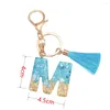 Keychains Fashion Blue Letter Keychain Gold Glitter Alphabet Initial Pendant With Key Ring Tassel For Women Girl Purse Handbags Decoration