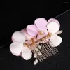 Grampos de cabelo floralbride artesanal pequeno pano rosa flor pérolas nupcial pente casamento headpieces acessórios feminino jóias