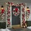 装飾的な花の花輪2030cmコードレスプレリットの赤と白のホリデートリムフロントドアリースクリスマスウェディングパーティーDECO245S