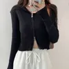 Camiscedores femininos Mulheres de tricotes Cardigan Casaco leve elegante malha com zíper de cabeça dupla com capuz de manga longa para a mola