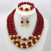 Halsband örhängen set mode korall pärlor smycken nigerianska bröllop afrikansk brud hög kvalitet