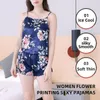 Vêtements de nuit pour hommes Femmes Sexy Pyjamas Pyjama Ensemble Chemises de nuit Camisole et Shorts Noir Rouge L XL XXL Impression de fleurs Été Casual