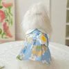 Vêtements pour chiens Sac à bandoulière en fleur d'oeuf Robe Printemps et été Vêtements Teddy Blue Princess Jupe Petits vêtements de taille moyenne