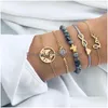 Charm Bracelets Vintage Geometric Beads Chain Set For Women Gold Love Heart Map Tortoise Druzy Stone Bangle Fashion Boho Jewelry Gift Dhlwy