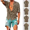 Verão manga curta leopardo impressão camisa masculina lapela pescoço solto botão acima blusa respirável streetwear sexy camisas masculino incerun 2020263o