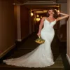 오픈백 인어 웨딩 드레스 스파게티 플 런지 목 라인 레이스 웨딩 드레스 신부 가운 섹시 신부 공식 가운 2796
