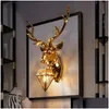 Wall Lamps American Retro Gold Deer Antlers Light Fixtures Living Room Bedroom Bedside Lamp Led Sconce Home Decor Luminaire Drop Deliv Dhhrb