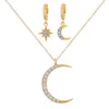 Necklace Earrings Set Fashion Gold Zirconia Sun Jewelry For Women Vintage Star Moon Statement Trendy Female Collar 2023 Gift