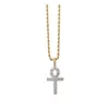 Iced Hip Hop Ankh Kreuz Anhänger mit 4 mm 18 20 1 Reihe Tenniskette Halskette Gold Silber Zirkonia Männer Frauen Hiphop Schmuck Drop Lieferung