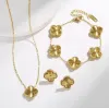 4 Vier Blattklee Luxusdesigner zweiseitiger Schmuckstücke Diamond Shell Mode Frauen Armband Ohrringe Halskette Valentinstag Geburtstag Weihnachtsgeschenk